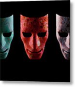 Three Textured Ai Robotic Face Masks Metal Print