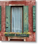 Three Windows With Green Shutters Of Venice Metal Print