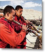 Tibetan Monks Playing Buddhist Horns Metal Print