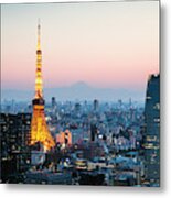 Tokyo Tower And City At Sunset, Japan Metal Print