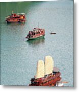 Tourist Wooden Boats At Halong Bay Vietnam Metal Print