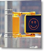 Traffic Sign With Smiley Face Metal Print
