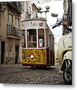 Tram And Motorbike In Lisbon Metal Print