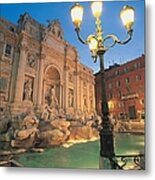 Trevi Fountain At Night, Rome, Italy Metal Print