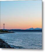 Twilight At West Point Lighthouse Beach, Seattle Metal Print