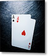 Two Aces Playing Cards On Stainless Metal Print