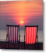 Two Deckchairs At Sunset, Beer Beach Metal Print