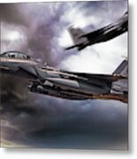 Two F-15e Strike Eagle Passing In Storm Clouds Metal Print
