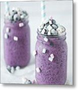 Two Glasses Of Blueberry Kefir With Marshmallows Metal Print