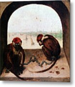 Two Monkeys, 1562. Artist Pieter Metal Print