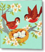 Two Robins And A Nest Metal Print