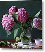 Vase With Hortensia Flowers Metal Print