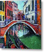 Venice Romance Impressionist Modern Palette Knife Oil Painting Cityscape Metal Print