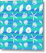 Vibrant Seashell Pattern Tan Teal Background Metal Print