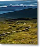 Applecross Pass, Scenic Landscape With Curvy Single Track Road And The Isle Of Skye In Scotland Metal Print