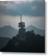 View Of Satellite Tower On Mountain Peak Metal Print