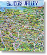 Vintage 1982 Silicon Valley Usa Poster Print, Shows Many Historic Companies And Places Metal Print