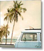 Vintage Car Parked On The Tropical Metal Print
