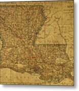 Vintage Map Of Louisiana Metal Print