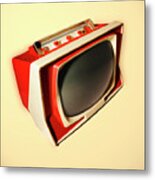 Vintage Red And White Television Metal Print