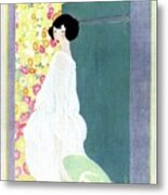 Vintage Vogue Cover Of A Woman Opening A Gate Metal Print