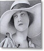 Vintage Woman In Brim Hat Metal Print
