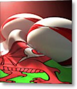 Wales Flag And Rugby Ball Pair Metal Print