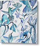 Watercolor - Aqua And Blue Hummingbird Design Metal Print