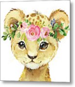 Watercolor Lion Leopard Zoo Animal Safari Art Print Metal Print