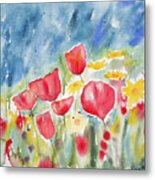 Watercolor - Poppies And Sky Metal Print