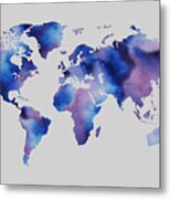 Watercolor Silhouette World Map Colorful Png Viii Metal Print