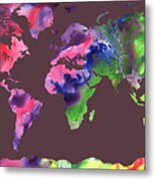 Watercolor Silhouette World Map Colorful Png Xi Metal Print