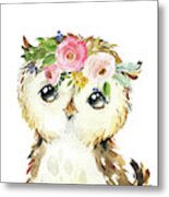 Watercolor Woodland Owl Wall Art Print Tapestry Metal Print