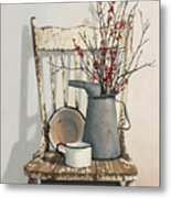 Watering Can On Chair Metal Print