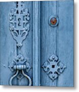 Weathered Blue Door Lock Metal Print