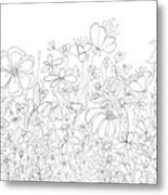Whimsical Flower Garden - Hand Drawing Line Art Doodles Metal Print