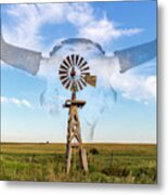 Windmill And Bison 004 Metal Print