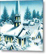 Winter Church At Night Metal Print