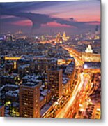 Winter Cityscape At Sunset. Aerial View Metal Print