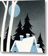 Winter Landscape With House Metal Print