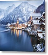 Winter View Of Hallstatt Traditional Metal Print