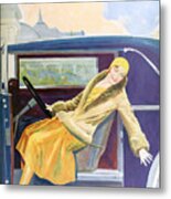 Woman And Dog 1931 Vehicle Original French Art Deco Illustration Metal Print