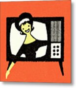 Woman Coming Out Of The Tv Metal Print