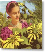 Woman In A Garden Metal Print