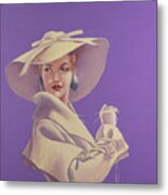 Woman In Pale Hat, Acrylic Painting Metal Print
