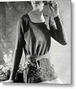 Woman Modeling Sweater And Hat Metal Print