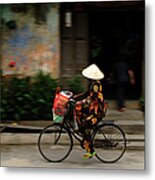 Woman On Bicycle, Hoi An, Vietnam Metal Print