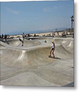 Woman On Skateboard In Skatepark Metal Print