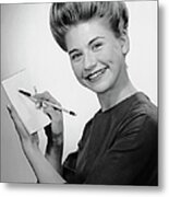 Woman Smiling Wpen & Pad Metal Print