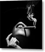 Woman Smoking A Cigar Metal Print